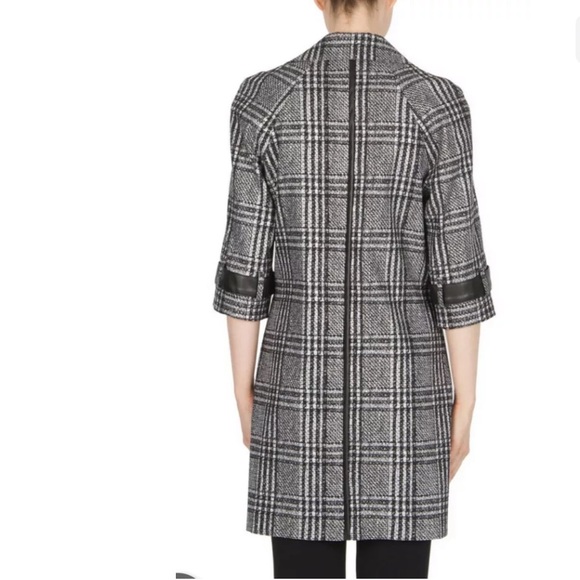 New JOSEPH RIBKOFF Glen Plaid Jacket Coat Black Silver Asymmetrical Zipper - Picture 9 of 13